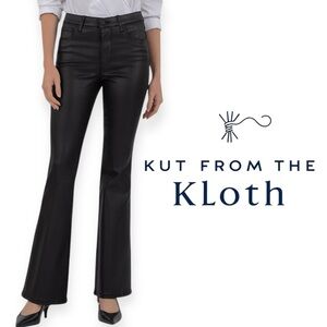 Kut from the Kloth Ana Fab Ab Coated Black High Waist Flare Jeans Size 12